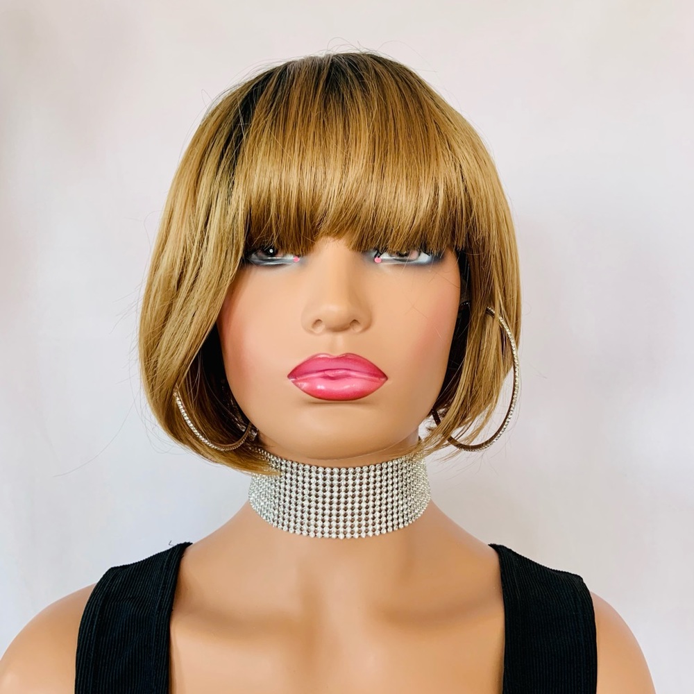 Fun & Classy 8” Brown Auburn Bob Style Synthetic Wig for Daily Wear or Events